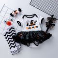 Halloween Baby Girl Costume with Embroidered Witch Hat, Short Sleeve Princess Dress and Socks Set