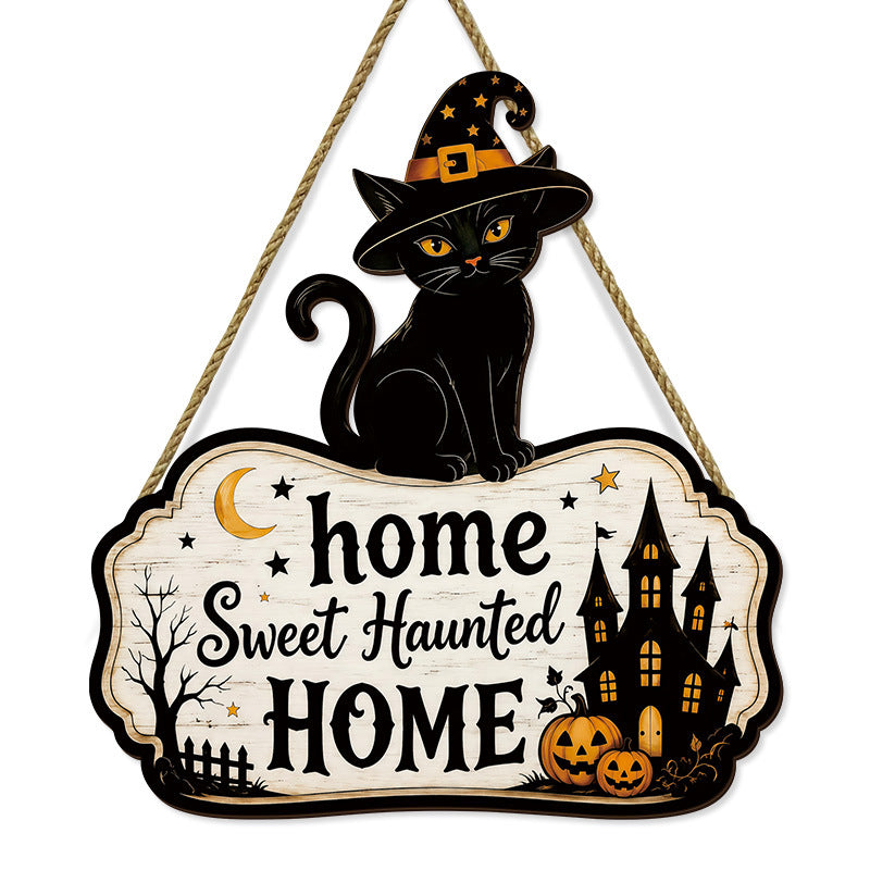 Halloween Wooden Black Cat Door Decor Front Door Wall Decoration Farmhouse Party Supplies Wooden Plaque