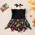 Cute Baby Girl Flutter Sleeve Pumpkin Print Bodysuit Dress Halloween Theme Toddler Festival Photo Shoot Costume