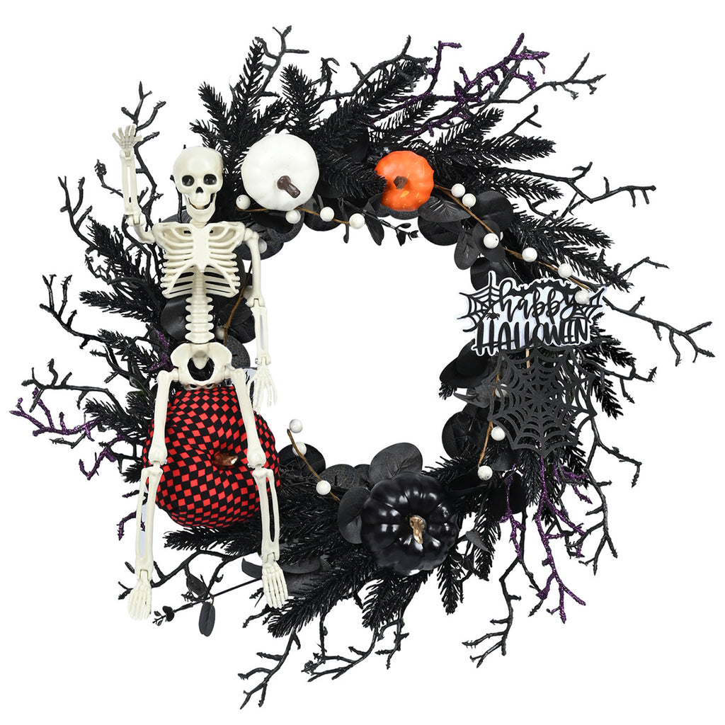 Halloween Decoration Vine Ring Pumpkin Skull Dry Branches Halloween Party Hanging Decorations Halloween Wreath