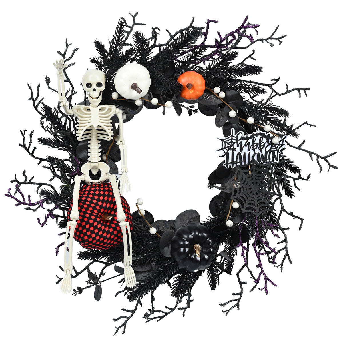 Halloween Decoration Vine Ring Pumpkin Skull Dry Branches Halloween Party Hanging Decorations Halloween Wreath