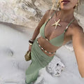Style Bikini Swimwear Three-Piece Set Solid Color Beach Bathing Suit Bikini