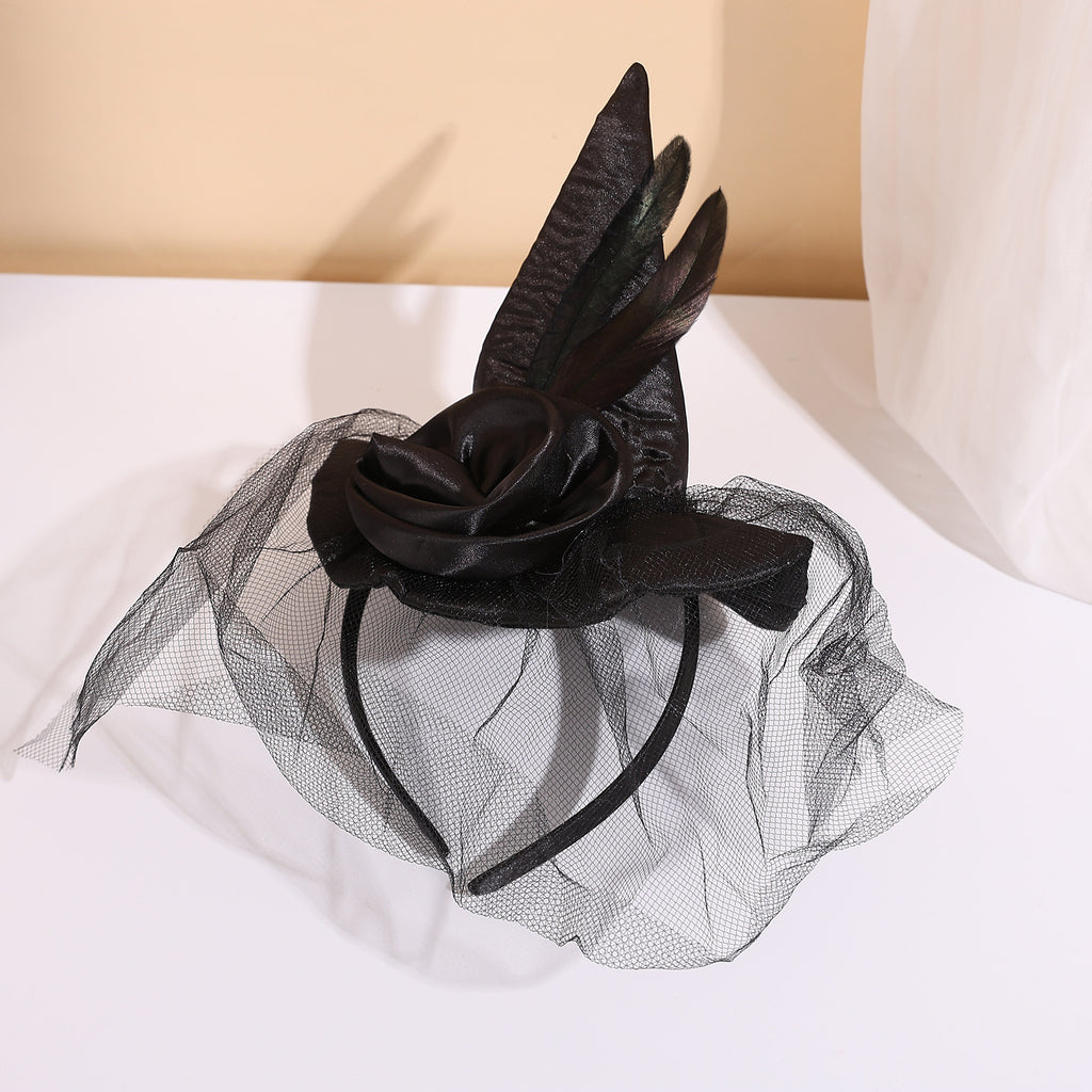 Halloween Party Accessories Witch Hat Headband Vintage Premium Headband Tulle Feather Style