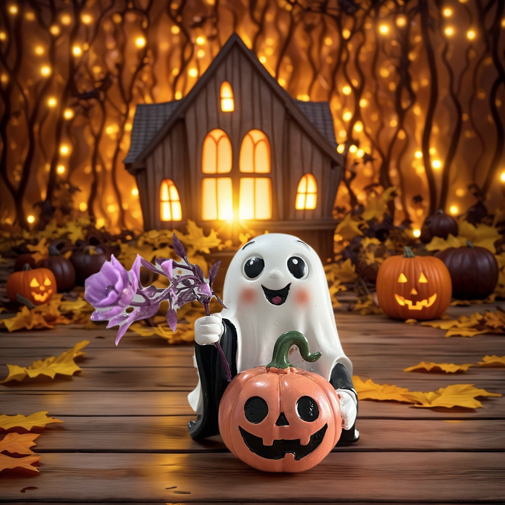 Halloween Ghost Pumpkin Resin Decoration Creative Design Halloween Desk Ornament
