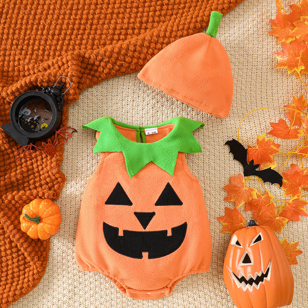 Cute Pumpkin Embroidered Baby Onesie Halloween Infant Bodysuit Crawling Outfit