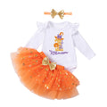Cute Baby Halloween Costume Set with Pumpkin Witch Print Romper, Orange Tutu Style