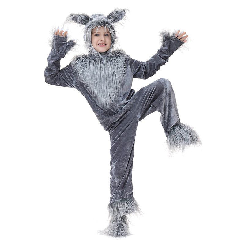 Neutral Children's Gray Wolf Costume Animal Outfit Halloween Fairy Tale Stage Performance Clothing
