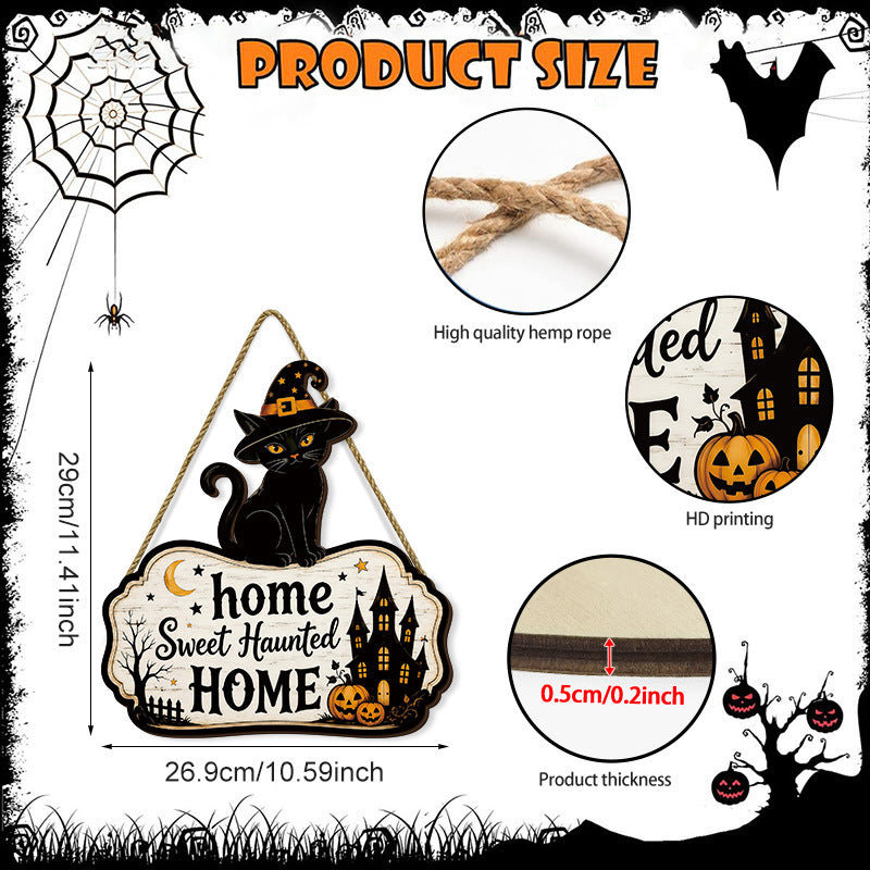 Halloween Wooden Black Cat Door Decor Front Door Wall Decoration Farmhouse Party Supplies Wooden Plaque
