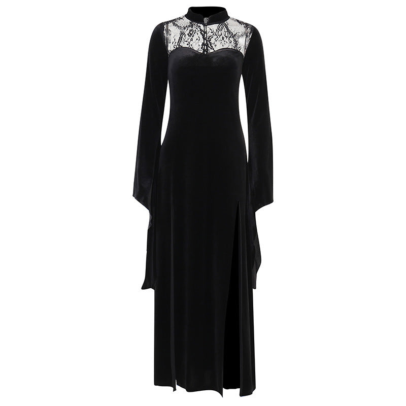 Halloween Witch Sexy Split Long Dress Style Lace Cut-out Flared Sleeve Dress for Women