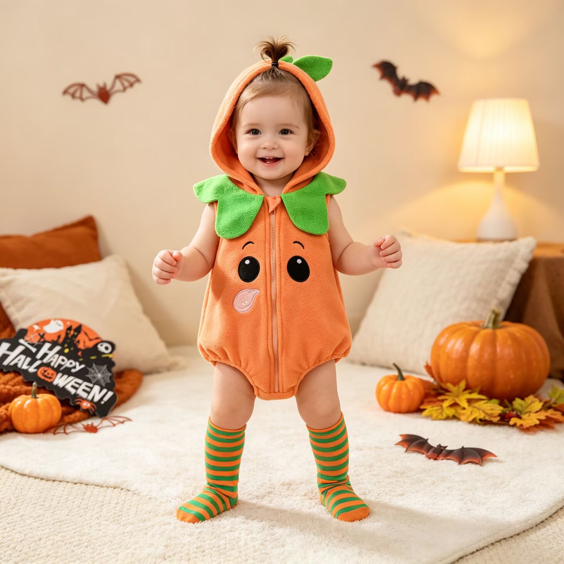 Infant Pumpkin Costume Onesie Halloween Kids Party Performance Outfit Baby Socks 2-Piece Set Children's Clothing