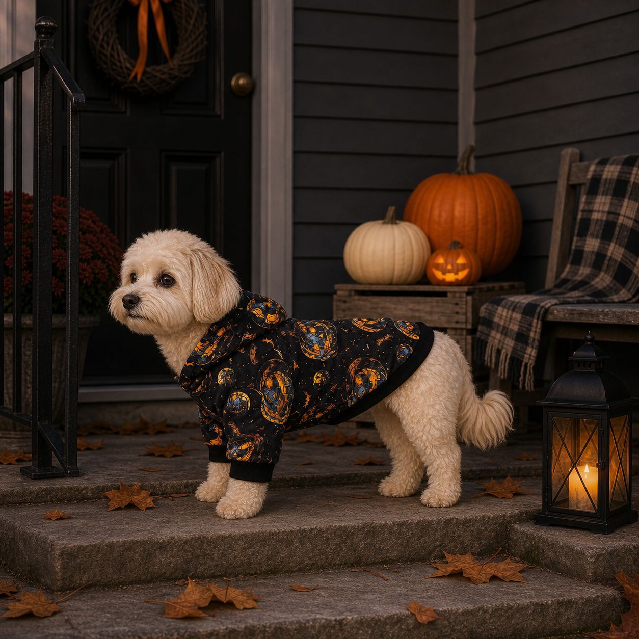 Halloween Pumpkin Wizard Hoodie for Dogs and Cats, Pet Costume for Halloween Party