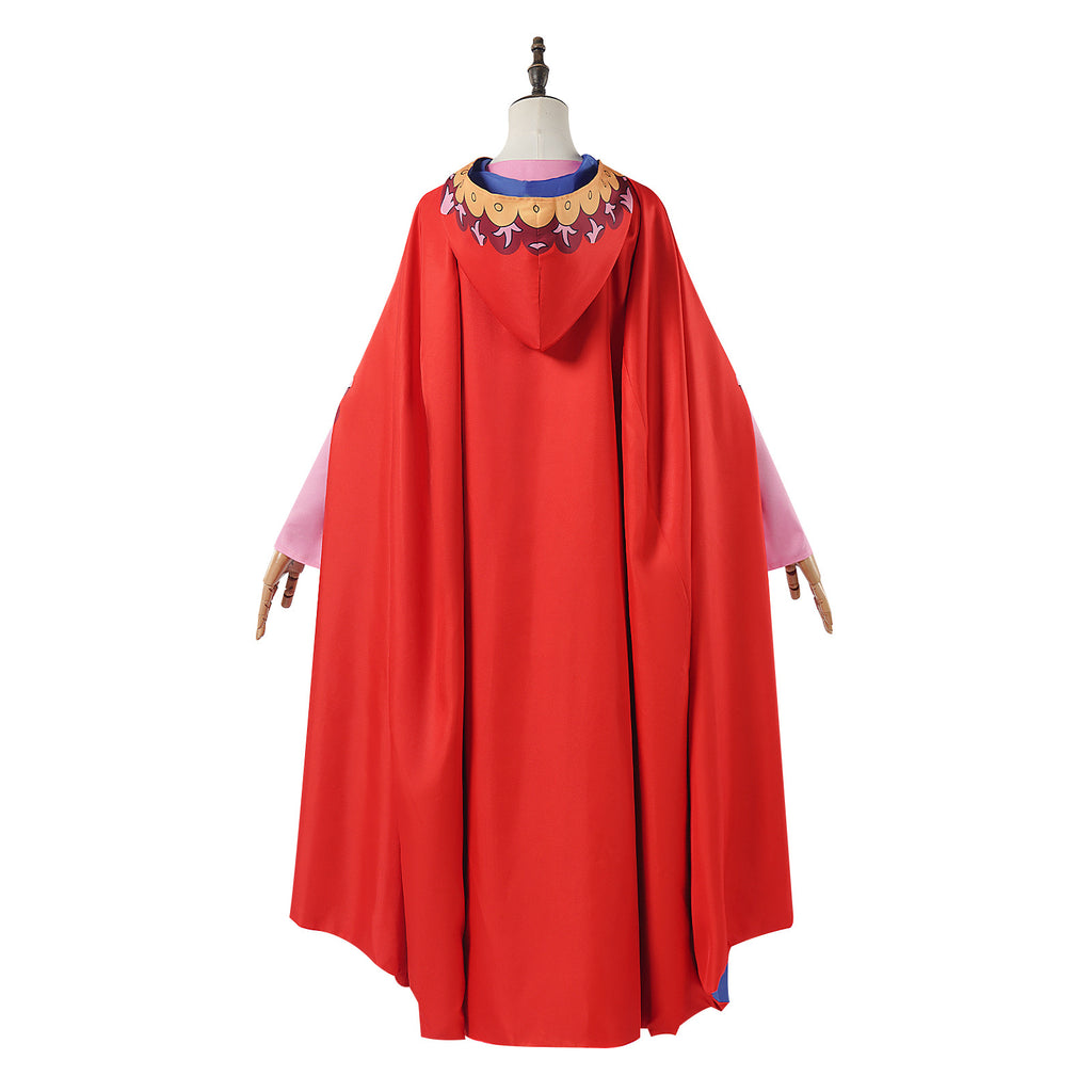 One Piece Cosplay Princess Vivi Pink Dress with Red and Blue Cape Costume Role Play Stage Performance Outfit