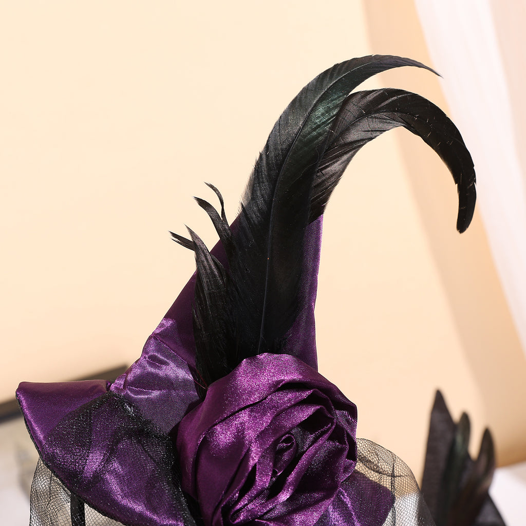 Halloween Party Accessories Witch Hat Headband Vintage Premium Headband Tulle Feather Style