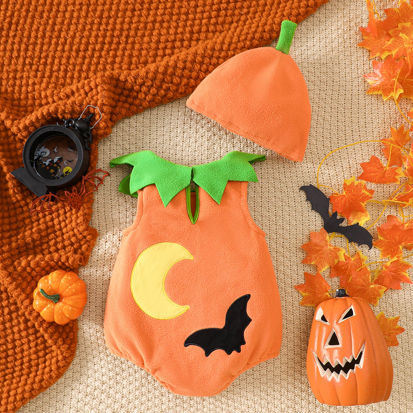 Cute Pumpkin Embroidered Baby Onesie Halloween Infant Bodysuit Crawling Outfit
