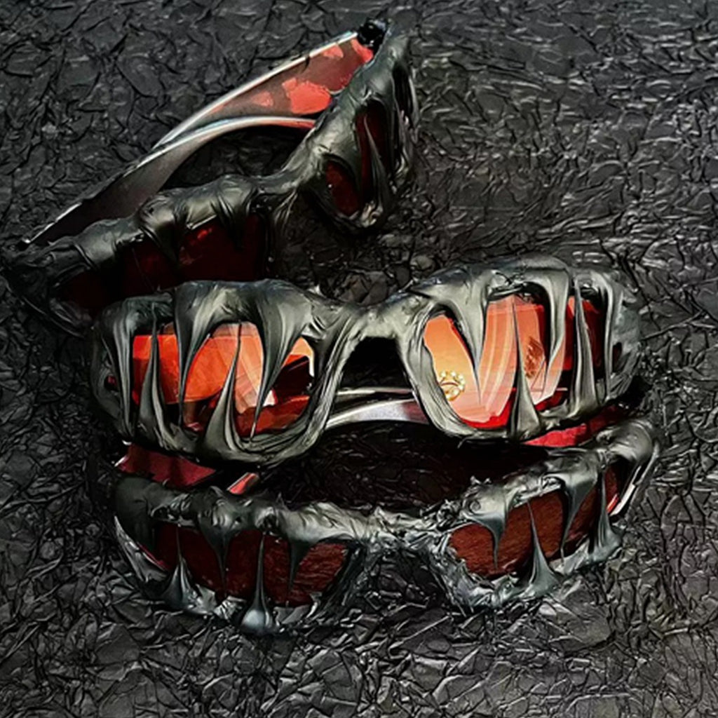 Asymmetrical Edgy Handmade Resin Sunglasses Unique Mutant Personality Venom Halloween Fashion Statement Sun Glasses