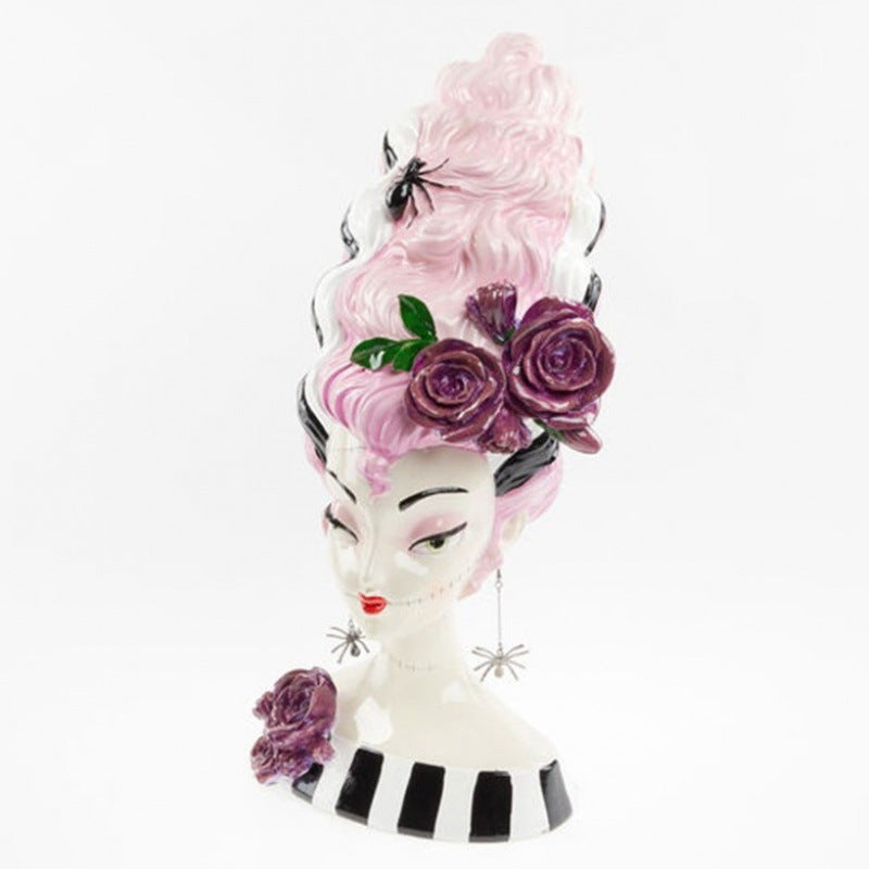 Halloween Pink Frankenstein Bride Half-Body Statue Decor Home Decoration Resin Craft