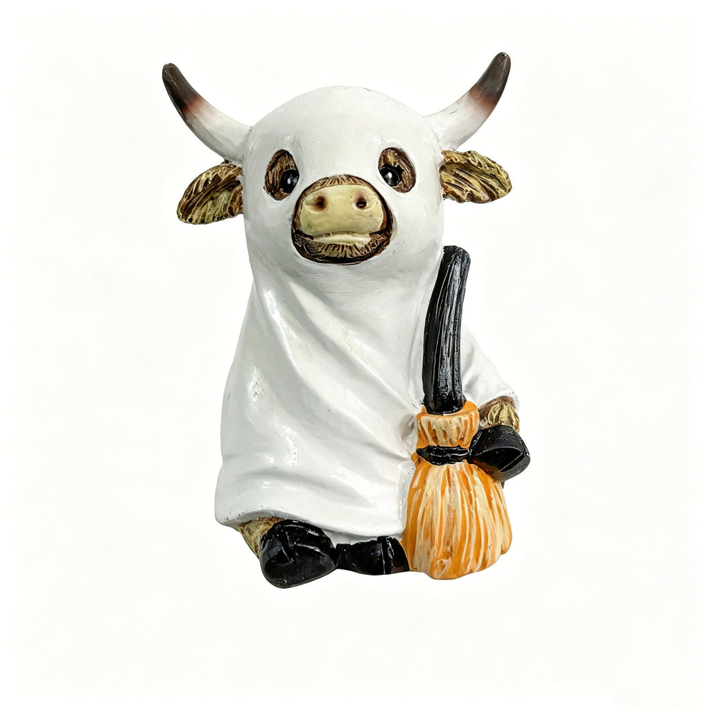 Halloween Highland Cow Resin Pumpkin Animal Figurine for Home Decoration