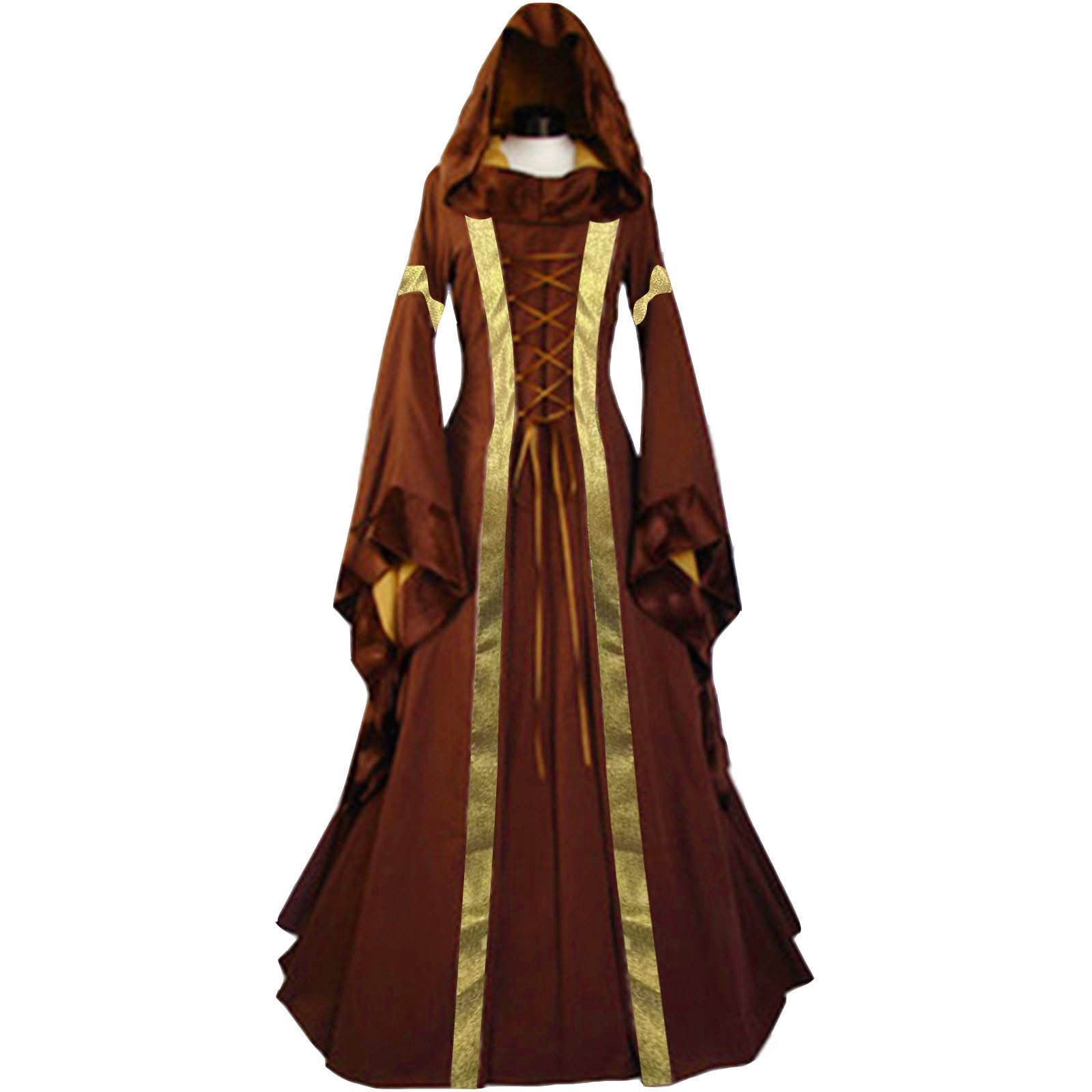 Performance Dress Medieval Vintage Long Dress Cosplay Victorian Retro Hooded Dress Flared Sleeve