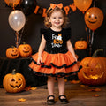 Halloween Kids Costume Set with Flutter Sleeve T-Shirt, Skirt, Ghost Print Festival Party Outfit