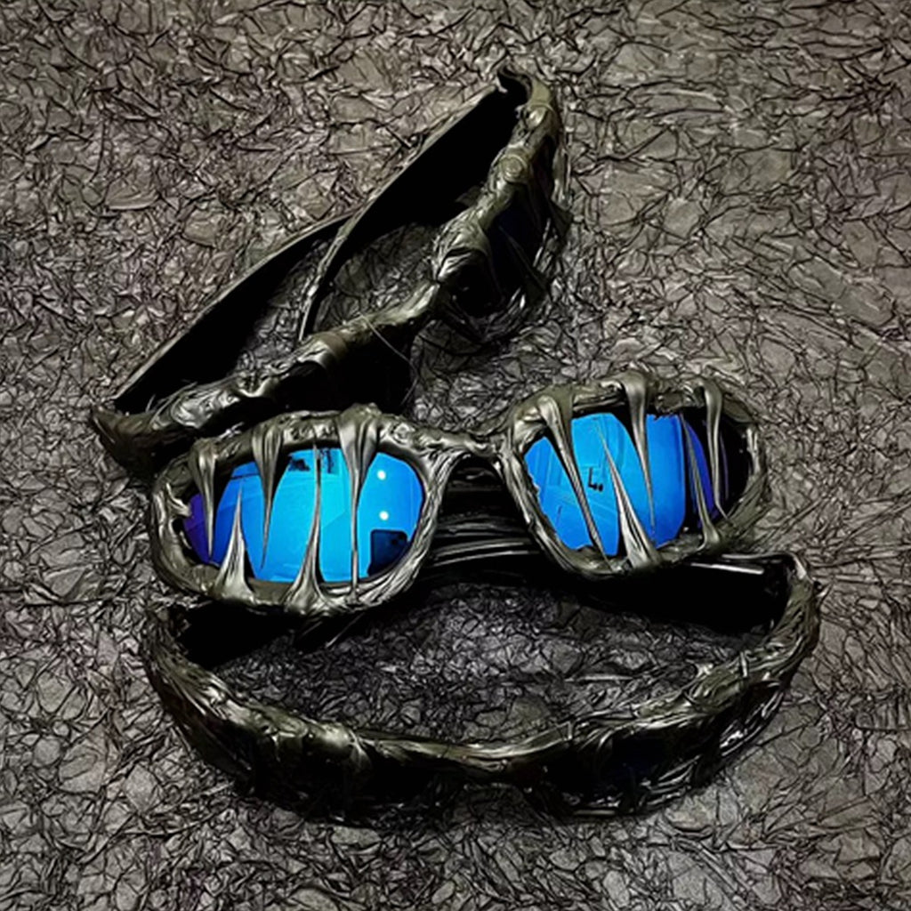 Asymmetrical Edgy Handmade Resin Sunglasses Unique Mutant Personality Venom Halloween Fashion Statement Sun Glasses