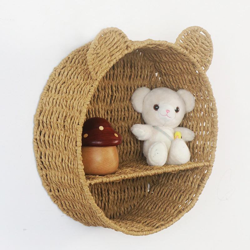 Cat Ear Woven Wall Basket Shelf