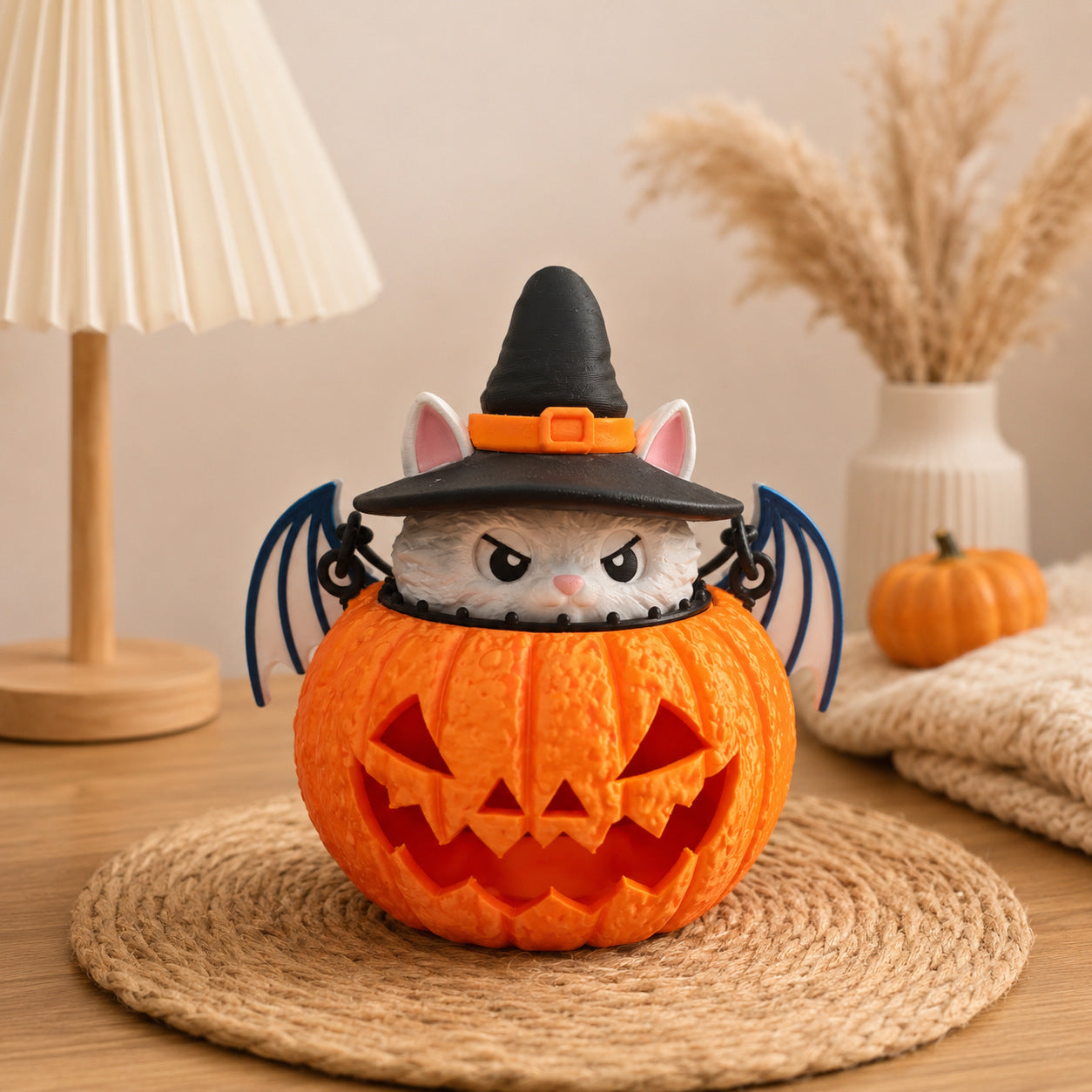 Halloween Cat Pumpkin Lantern 3D Printed LED Desk Decorative Lamp for Festival Party Decoration