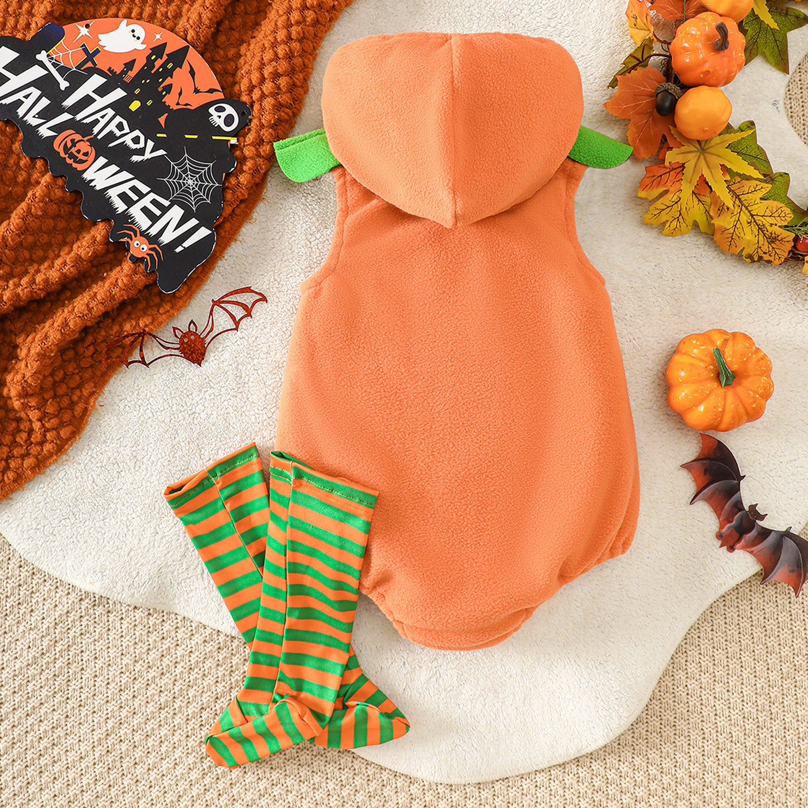 Infant Pumpkin Costume Onesie Halloween Kids Party Performance Outfit Baby Socks 2-Piece Set Children's Clothing