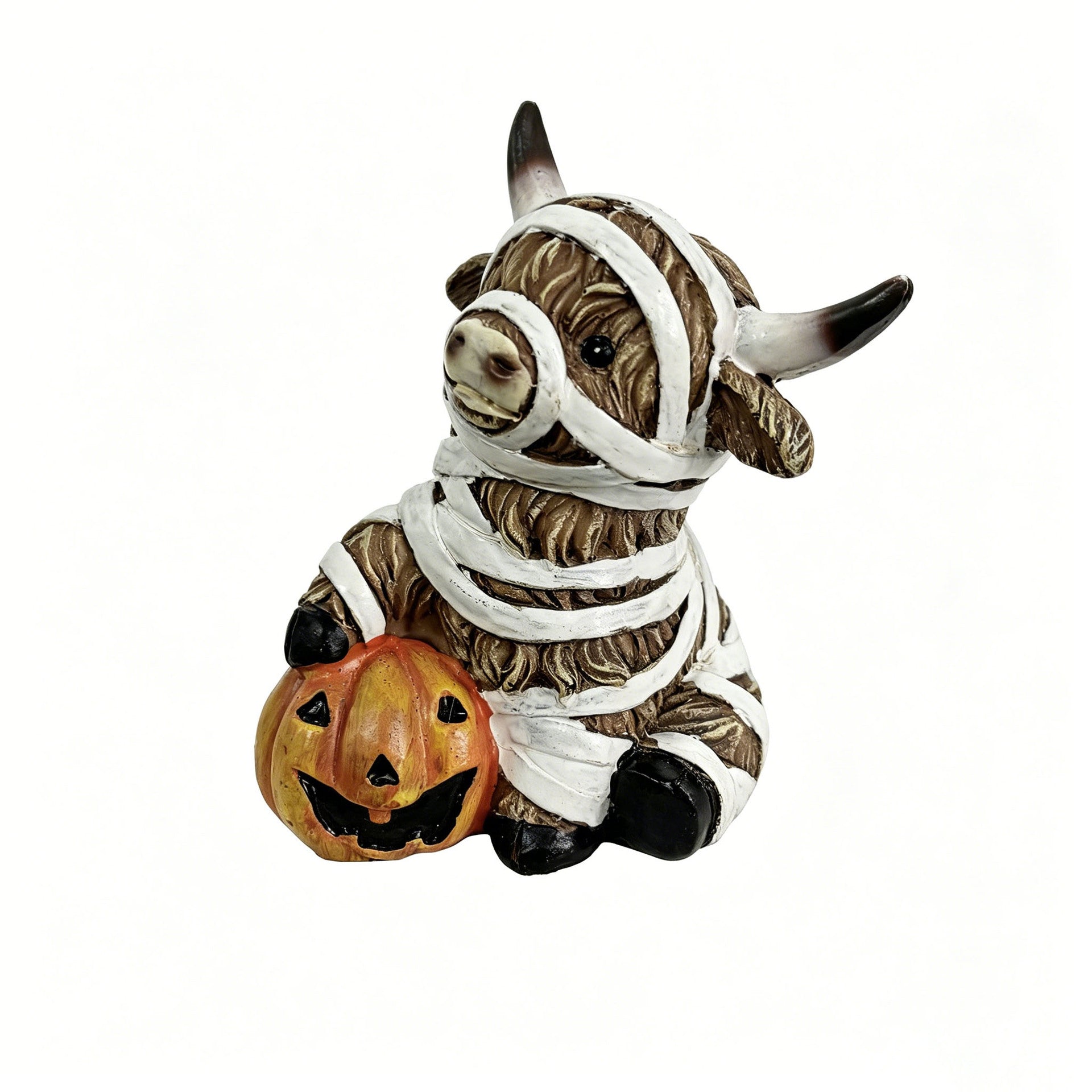 Halloween Highland Cow Resin Pumpkin Animal Figurine for Home Decoration