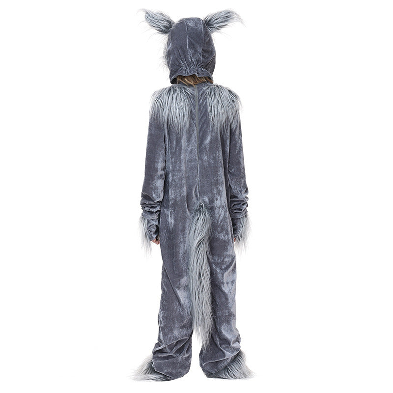 Neutral Children's Gray Wolf Costume Animal Outfit Halloween Fairy Tale Stage Performance Clothing