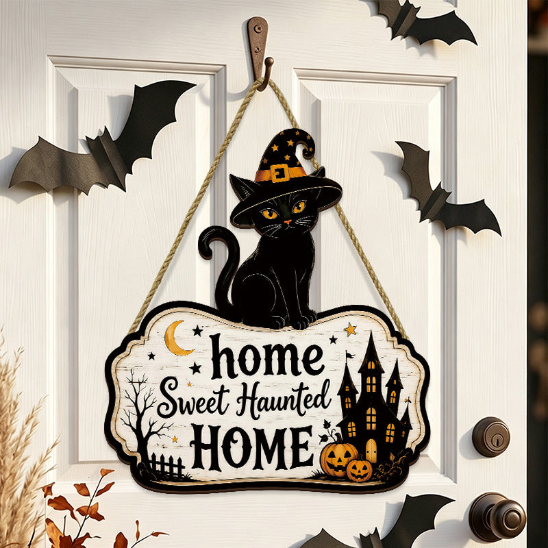 Halloween Wooden Black Cat Door Decor Front Door Wall Decoration Farmhouse Party Supplies Wooden Plaque