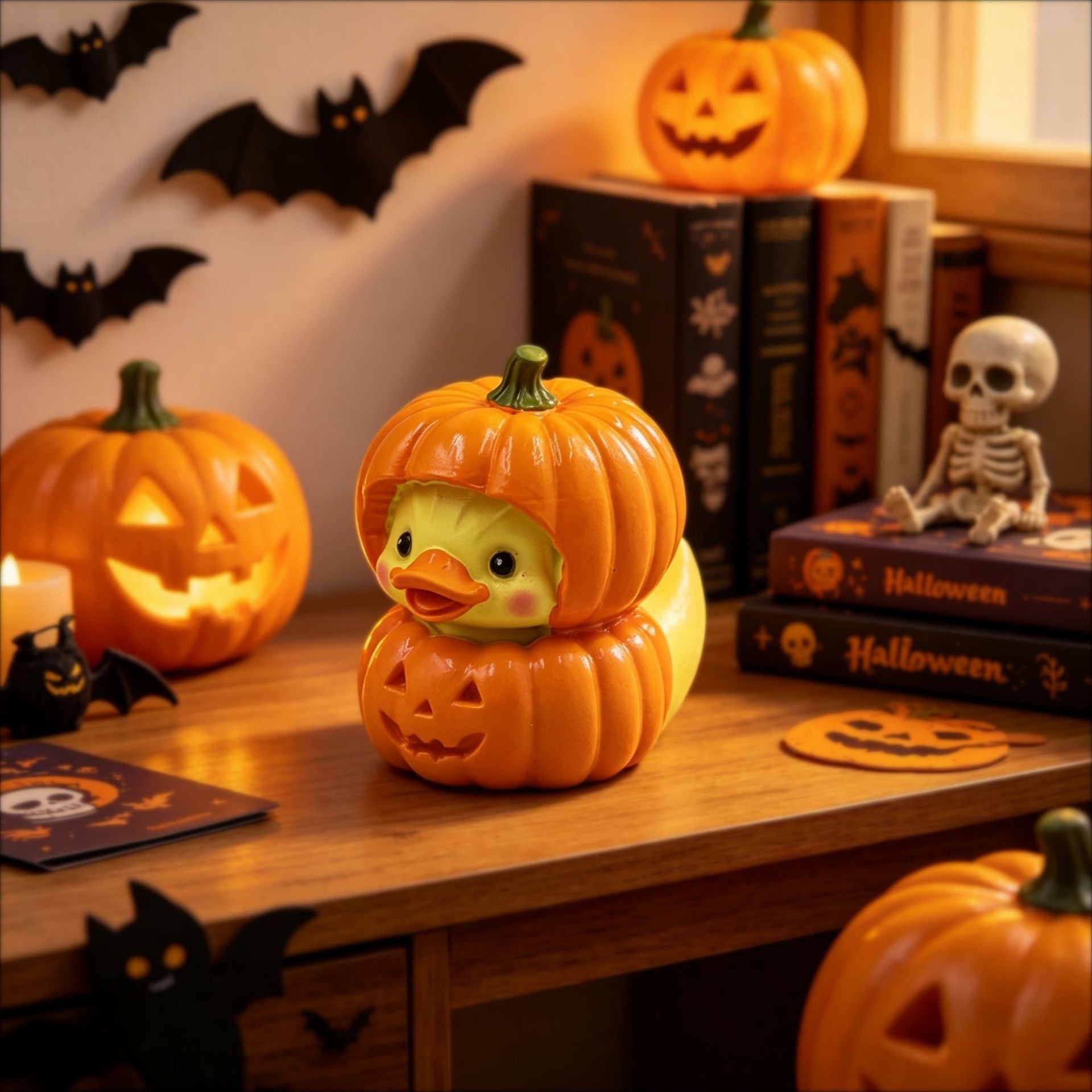 Halloween Creative Home Decor Cartoon Cute Desk Decoration Pumpkin Duck Resin Craft Halloween Decoration