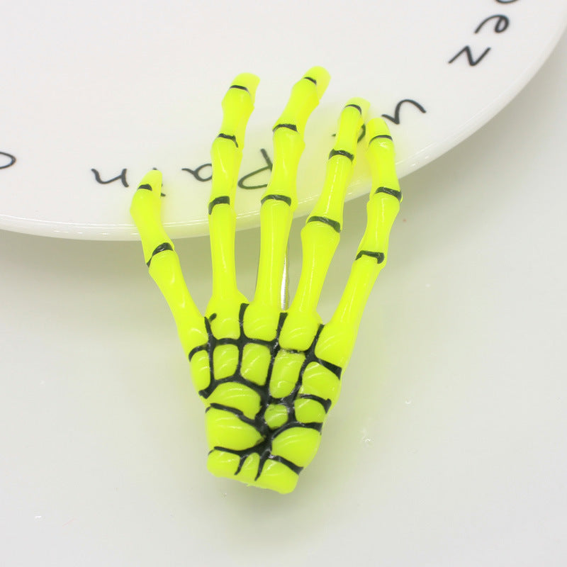 Glow-in-the-Dark Transparent Halloween Hand Bone Hair Clip Creative Funny Hair Accessory Hairpin Costume Prop Decoration
