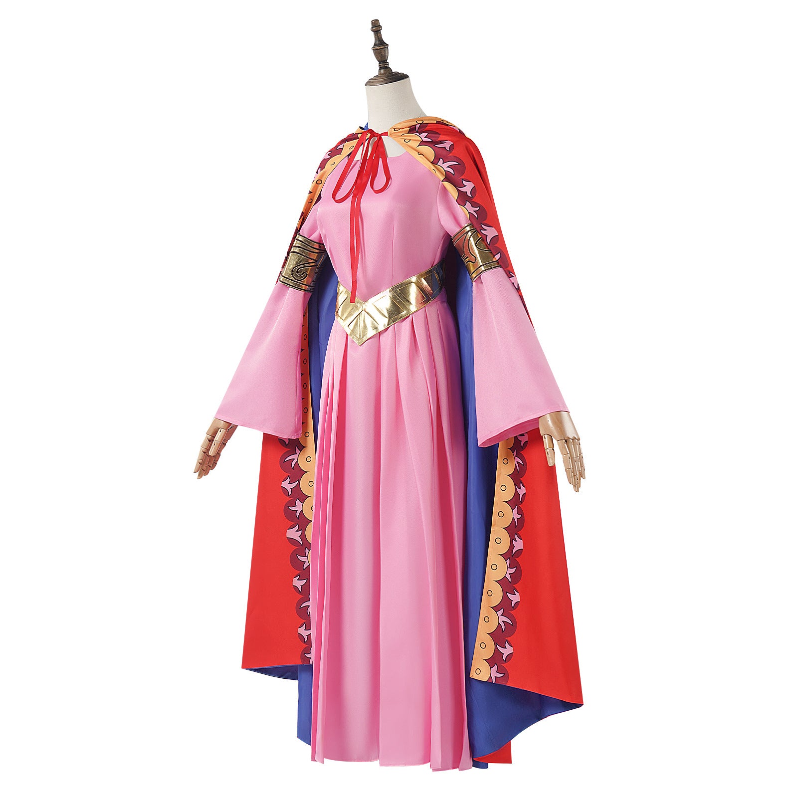 One Piece Cosplay Princess Vivi Pink Dress with Red and Blue Cape Costume Role Play Stage Performance Outfit