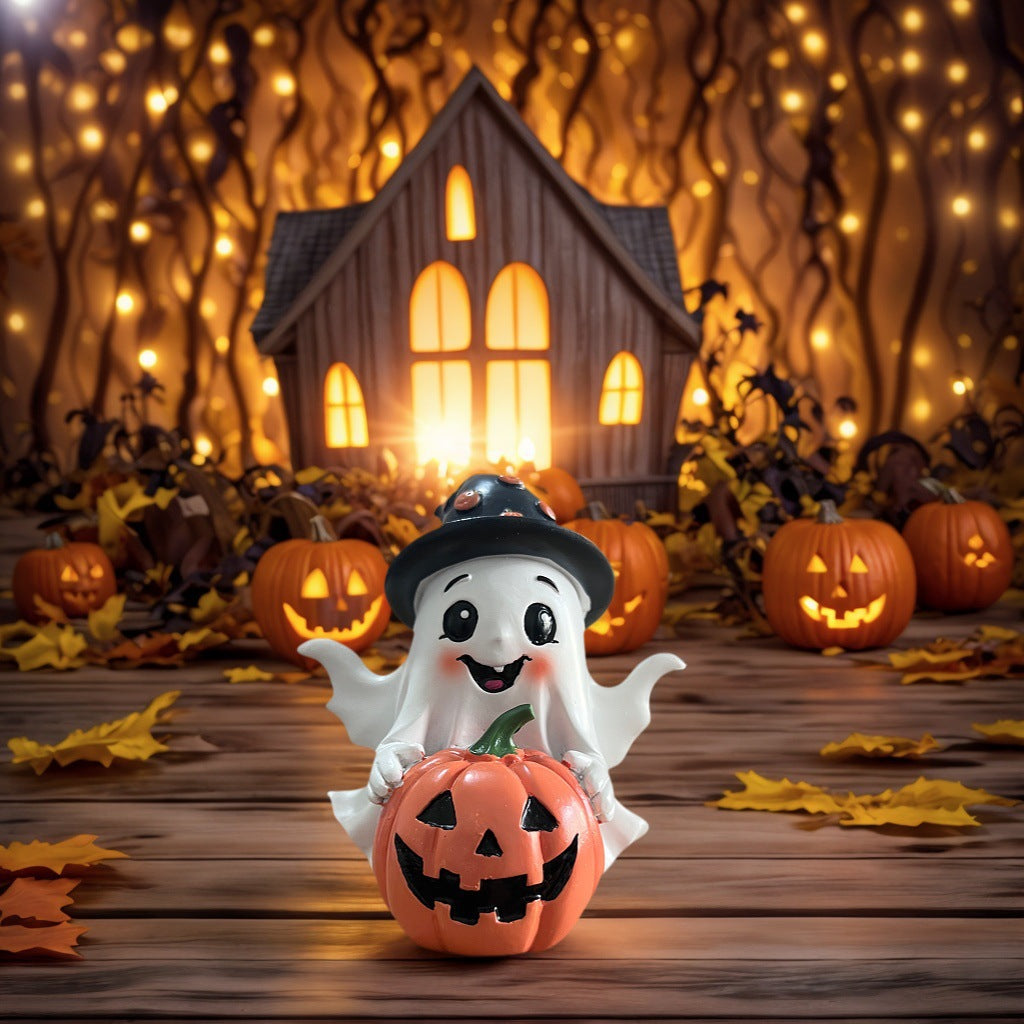 Halloween Ghost Pumpkin Resin Decoration Creative Design Halloween Desk Ornament