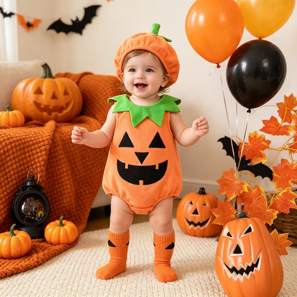 Cute Pumpkin Embroidered Baby Onesie Halloween Infant Bodysuit Crawling Outfit