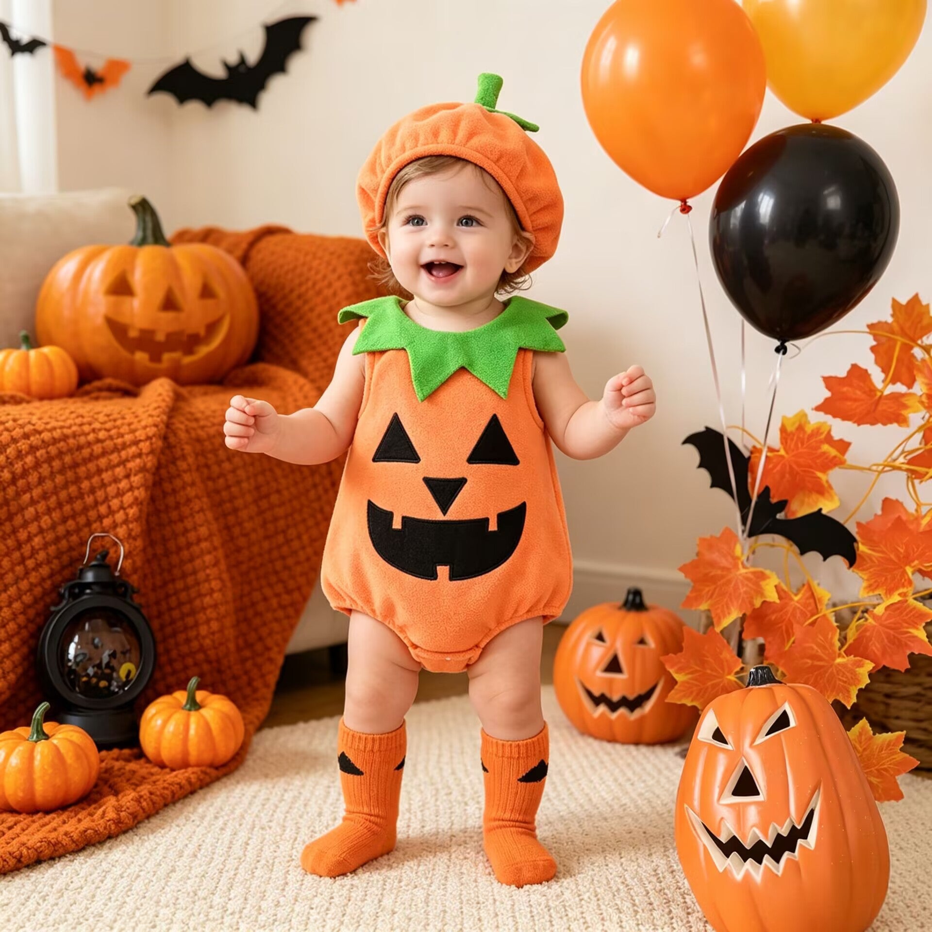 Cute Pumpkin Embroidered Baby Onesie Halloween Infant Bodysuit Crawling Outfit