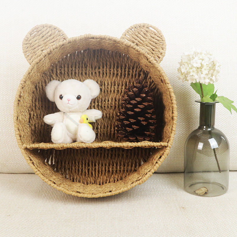 Cat Ear Woven Wall Basket Shelf