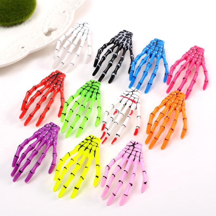 Glow-in-the-Dark Transparent Halloween Hand Bone Hair Clip Creative Funny Hair Accessory Hairpin Costume Prop Decoration
