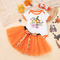 Baby Halloween Costume Cotton Short Sleeve Embroidered Witch Hat Pumpkin Romper Bowknot Handmade Set
