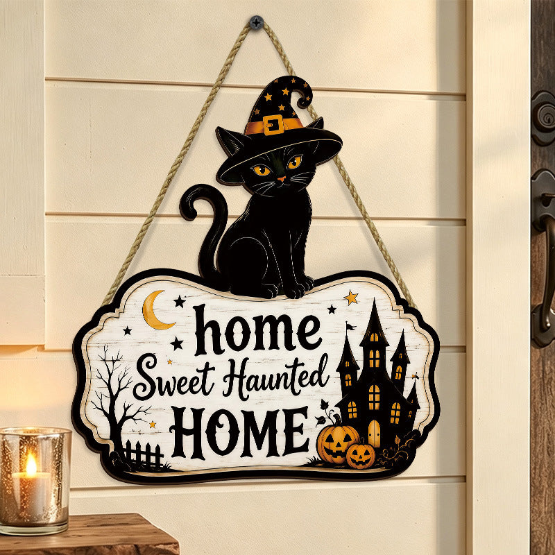 Halloween Wooden Black Cat Door Decor Front Door Wall Decoration Farmhouse Party Supplies Wooden Plaque