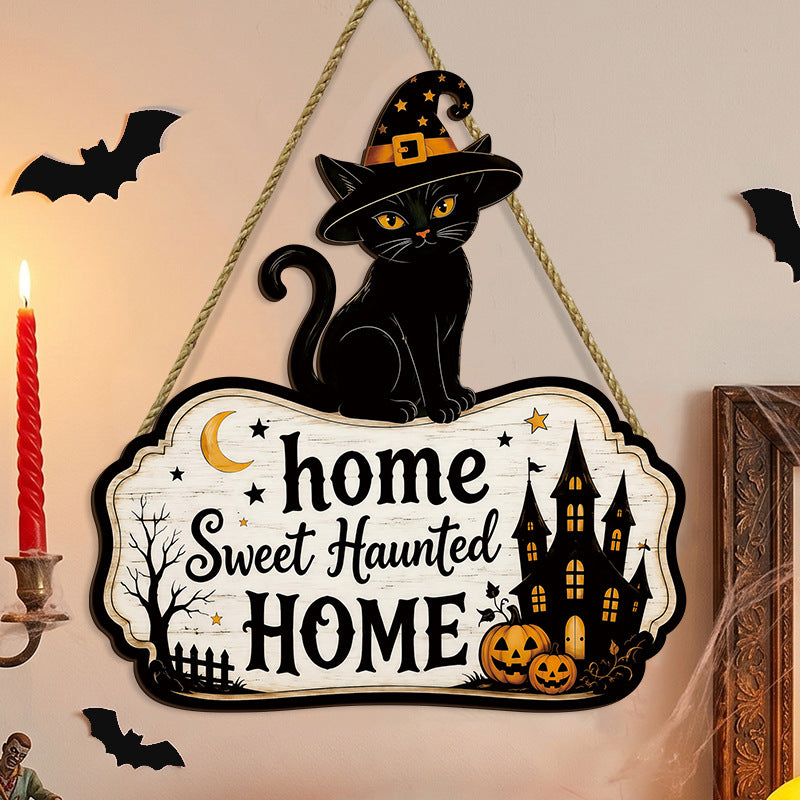 Halloween Wooden Black Cat Door Decor Front Door Wall Decoration Farmhouse Party Supplies Wooden Plaque