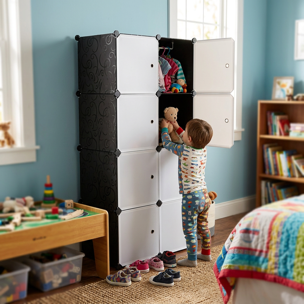 Modular DIY Cube Wardrobe in use