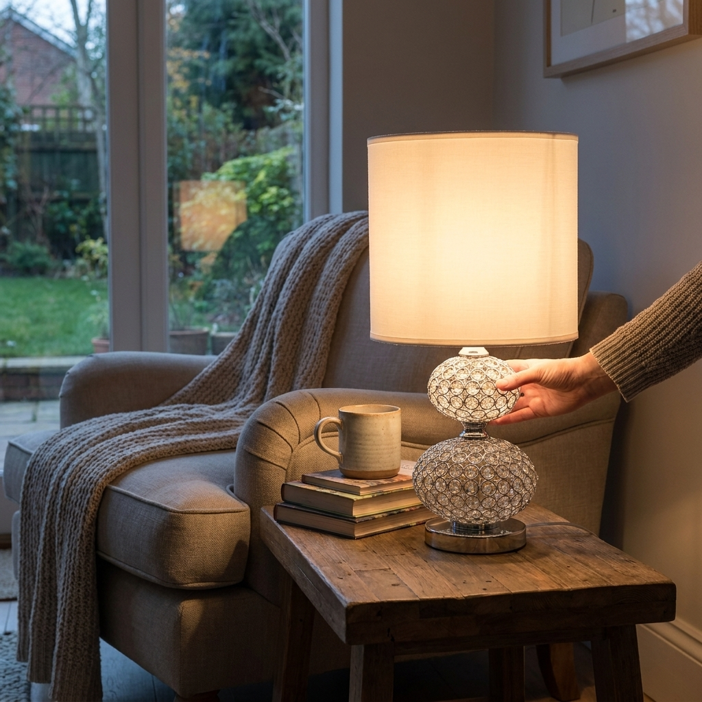 Retro crystal table lamp in use