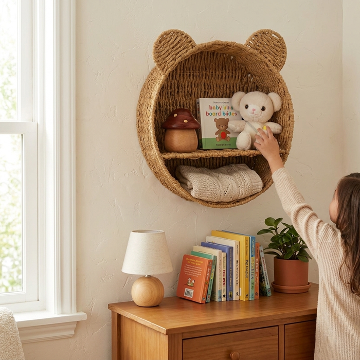 Cat Ear Woven Wall Basket Shelf